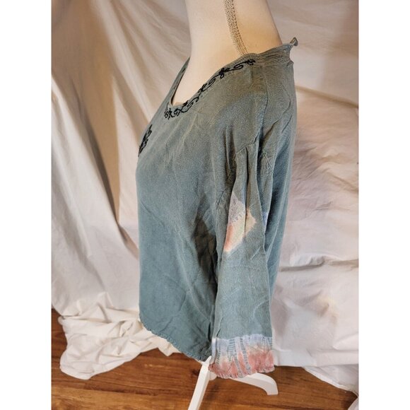 Vtge Magic Embroidered Rayon Tie Dye 3/4‎ Sleeve Top  Free Size - Picture 3 of 5